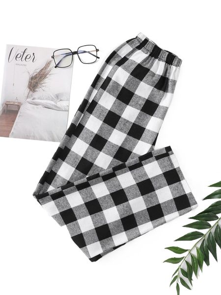 

tie waist gingham sleep pants 491e#, Black;red