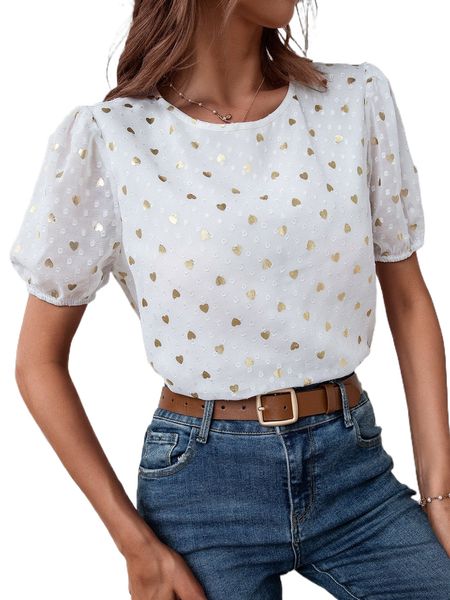 

golden h.eart p.rint p.uff s.leeve b.louse f3dh#, White