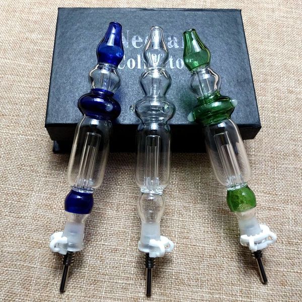 Großhandel 10mm blau grün klar Nector Collector Rauchen Handpfeifen Mini Glas Bong mit Titan Quarz Keramik Nagel Ölbrenner Dab Rigs NC Kits