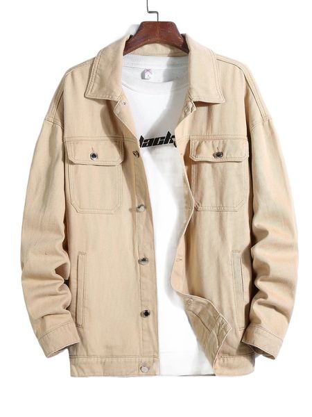 

men 1pc flap pocket denim jacket 47ph#, Black;brown