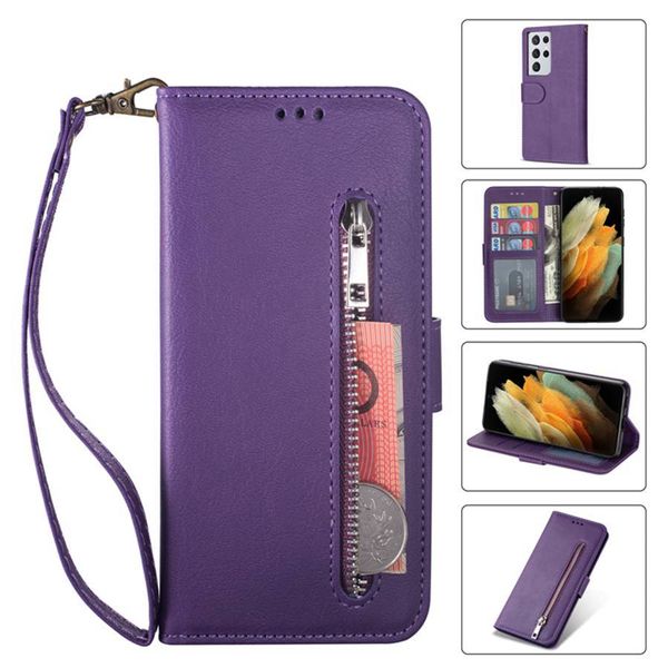 Reißverschluss-Ledertaschen für Samsung Galaxy S21 S20 Ultra S10 S9 S8 Plus S6 S7 Edge S10E S20 FE Hinweis 20 10 9 8 Lite Flip Phone Cover