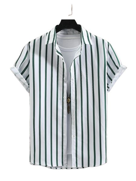 

men random vertical striped shirt without tee o7g1#, White;black
