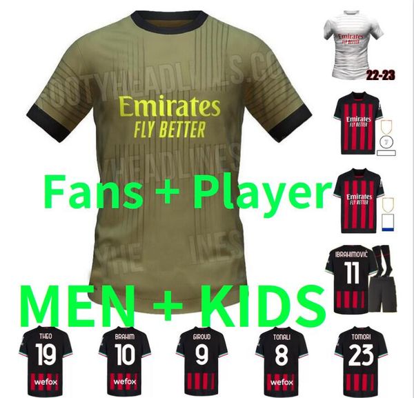 

ac 22 23 giroud soccer jersey ibrahimovic kessie football shirt 2022 2023 away tonali rebic theo brahim r.leao lazetic florenzi fourth 4th a, Black;yellow