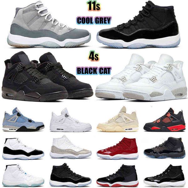 

shoes 4s basketball jumpman men women 4 university blue white oreo thunder shimmer 11 bred concord platinum tint space jam cool grey 11s, Black