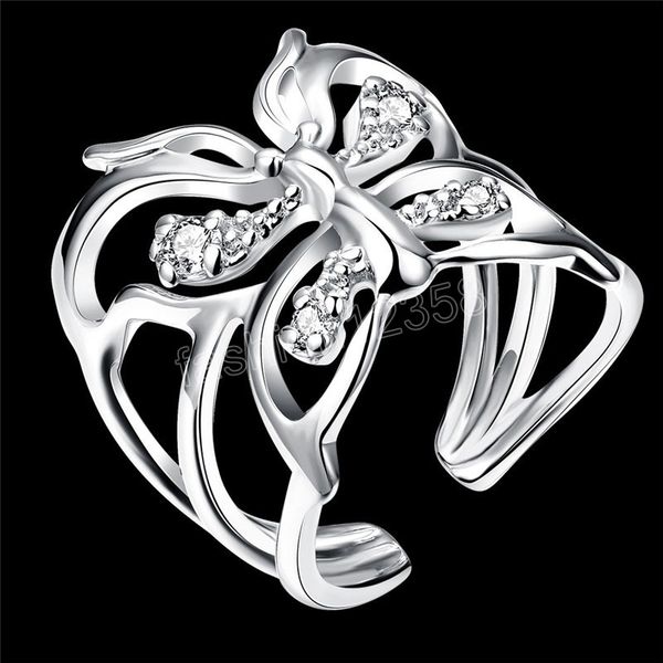 

charm 925 silver color crystal butterfly ring for women adjustable fashion retro wedding party gift jewelry