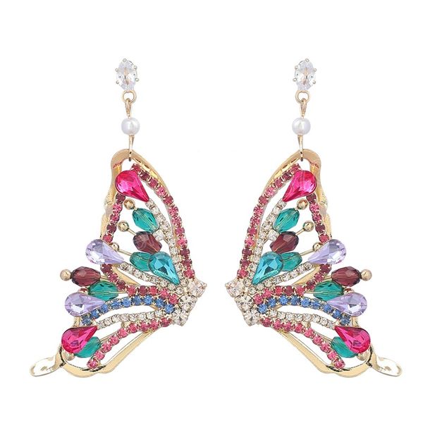 

metal rhinestone butterfly dangle earrings party sparkling statement earrings women's elegant jewelry, Silver