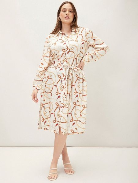 

motf premium plus chain print belted shirt dress e6ya#, Black