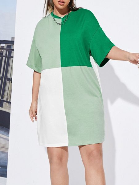 

plus colorblock drop shoulder tee dress r3lx#, Black