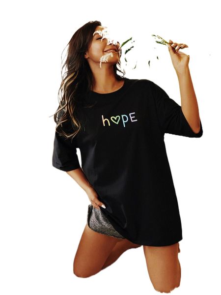 

heart & letter graphic drop shoulder tee i6hc#, White