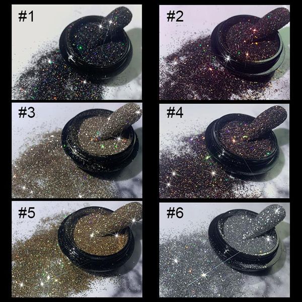 Glitter per unghie Polvere nera lucida Argento Iridescente Arte colorata Polvere di pigmenti cromati Decorazioni 3D fai da te