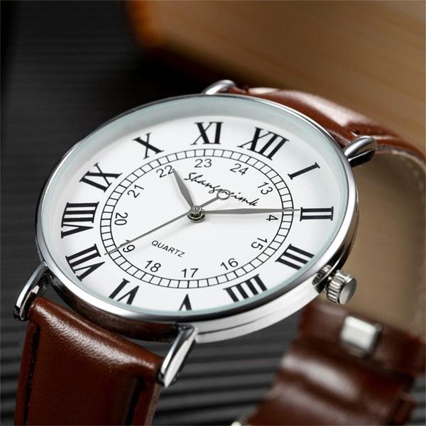 Relógios de pulso relógio masculino de luxo Moda simples de couro dourado Dial prateado assiste homens de quartzo casual relógio erkek kol saatiwristwatc