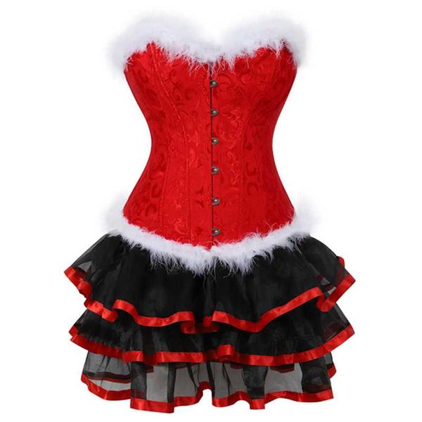 Bustiers Korsetts Weihnachtskorsettkleid Vollbrust Bustierröcke Corsete Dessous Vintage Plus Size Kostüm Burlesque Rote WeihnachtsmannkleiderBüste