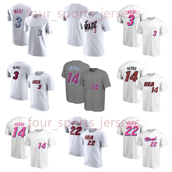

print basketball fans tees t-shirt jerseys 22 butler 14 herro 3 wade, Black