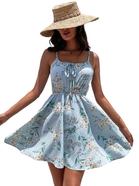 

floral print tie front cami dress t9nf#, Black;gray