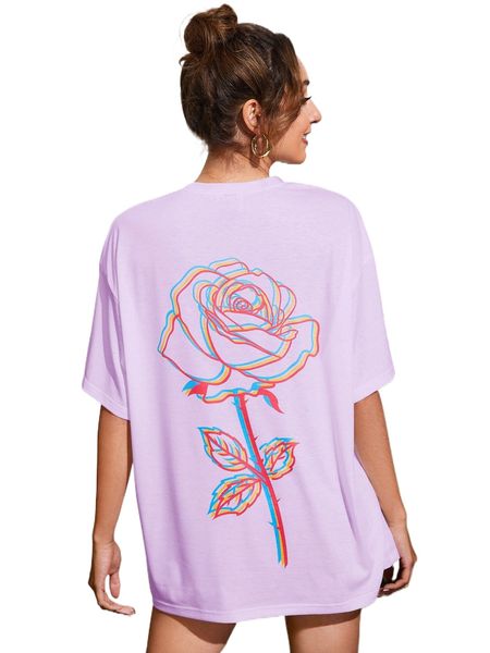 

floral print drop shoulder tee m0vg#, White