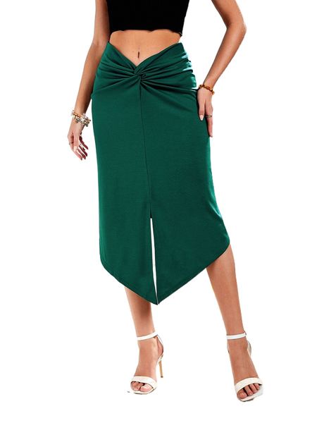 

twist front split hem skirt k1c2#, Black