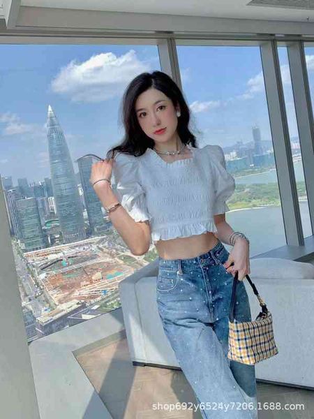 

women's t-shirt spring and summer style bubble sleeves, pull fold design, bage, backless small coat, fairy full short coat txuz jf5j, White