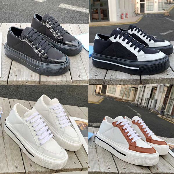 

designer re-nylon sneakers platform shoes women high leather runner trainers low casual shoes canvas size 35-46 with box 287, Black