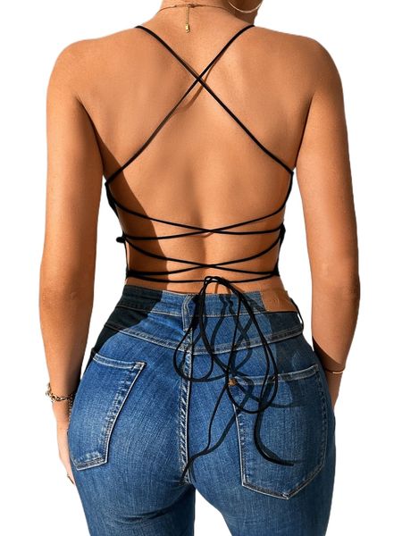

tall criss cross tie backless cami t7ia#, White