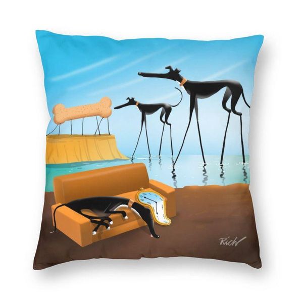 Almofada/travesseiro decorativo vibrante salvador dali engraçado galgo capa de lurcher decoração de casa impressão 3d whippet suspithound cã almofada