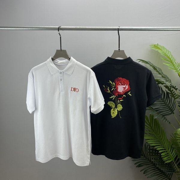 

men's polos mens new design polo chest back rose embroidery polo s-xxl, White;black