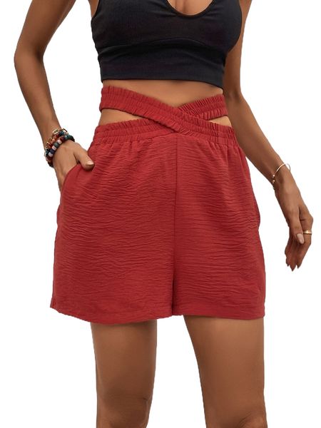 

criss cross slant pocket shorts z11q#, White;black