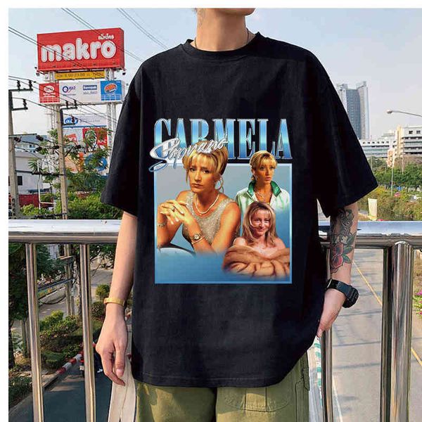 

carmela soprano classic harajuku simple personality print summer wild short sleeve 100% cotton loose man sport t-shirt hip hop, White;black