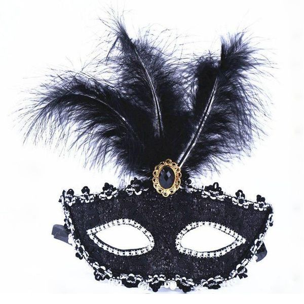 Fashion Fashion Máscaras de renda sexy Patch Half Face Finged Pearl Feather Mask para Halloween venezian máscaras