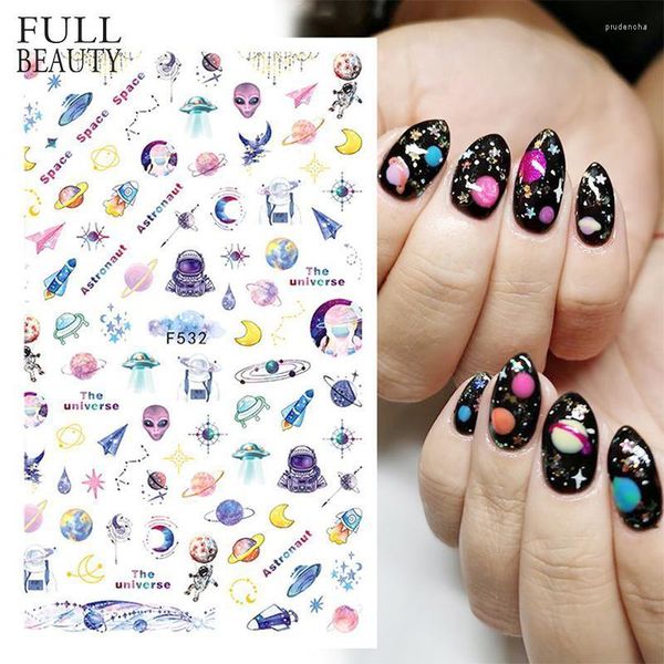 Adesivi Decalcomanie 1 pz Spazio Unghie Colorato Pianeta Alien Design Cursori per trasferimento unghie 3D Per decorazione artistica Manicure adesiva CHF532 Prud22