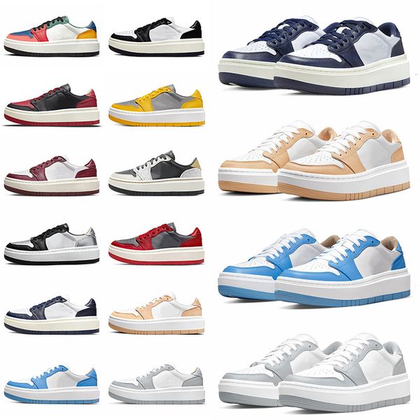 

wholesale new bred 1s low elevate designer casual shoes with socks jumpman 1 university blue silver toe team red wolf grey midnight navy wom, Black