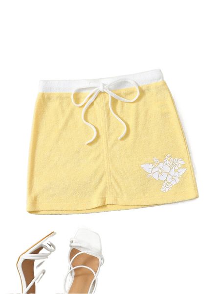 

plus knot front floral print skirt r339#, Black