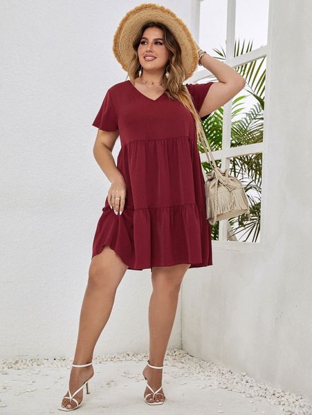 

plus ruffle hem butterfly sleeve dress w7qd#, Black
