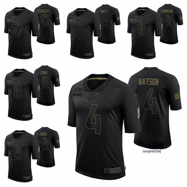 

houston men texan 4 deshaun watson 99 j.j. watt 31 david johnson 2 mark ingram ii 2020 salute to service retired limited football jersey&#03, Black