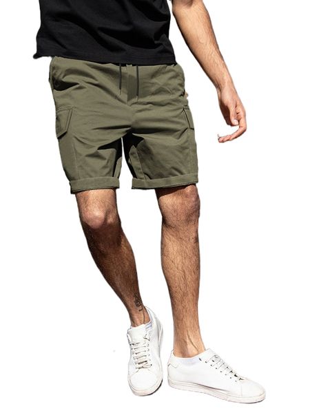 

men drawstring waist flap pocket cargo shorts 2822#, White;black