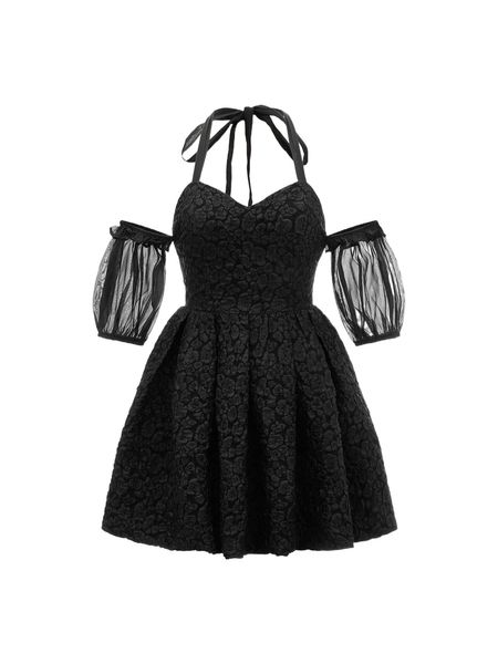 

mod halter neck tie back fold pleated dress w6u3#, Black;gray