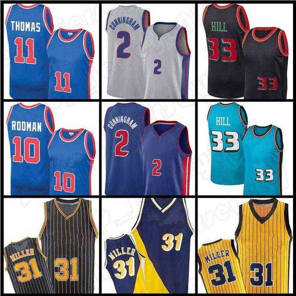 

cade cunningham isiah thomas basketball dennis rodman jersey 2 11 10 33 piston retro grant hill detroits 31 34 55 reggie miller olajuwon mit, Black;red