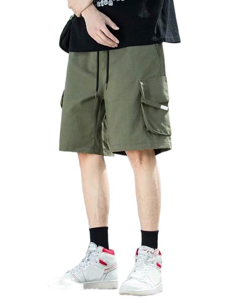 

men drawstring waist patch detail cargo shorts x0pt#, White;black