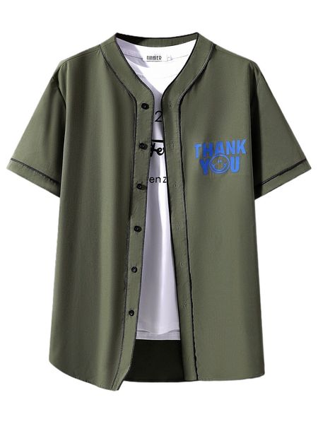 

men slogan & cartoon face print contrast piping shirt without tee n7qp#, White;black