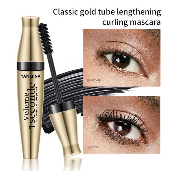 Mascara per occhi neri di marca YANQINA Pennello in silicone per ciglia lunghe Curvatura allungante Mascara Trucco impermeabile