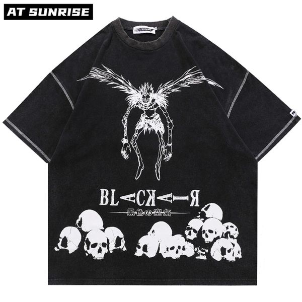 

hip hop streetwear harajuku t shirt japanese death manga note print tshirt men summer short sleeve t-shirt cotton loose tee 220325, White;black
