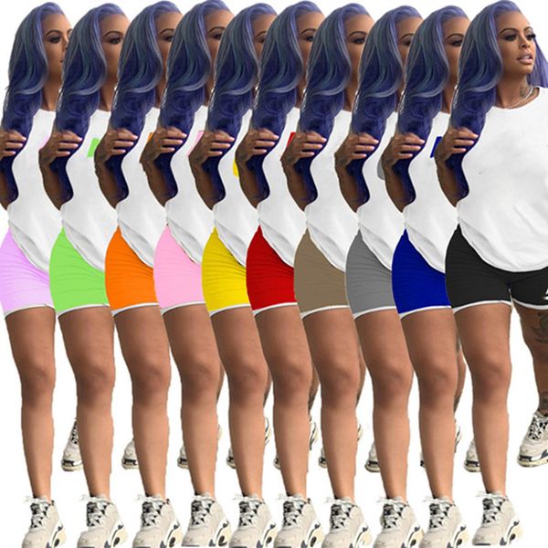 

2022 designer wholesale two piece sets women outfits summer short sleeve crop shorts matching sets casaul solid tracksuits 4520, Gray