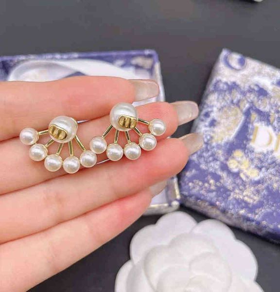 

outlet gold letter earrings new red back hanging pearl earrings g96l, Golden