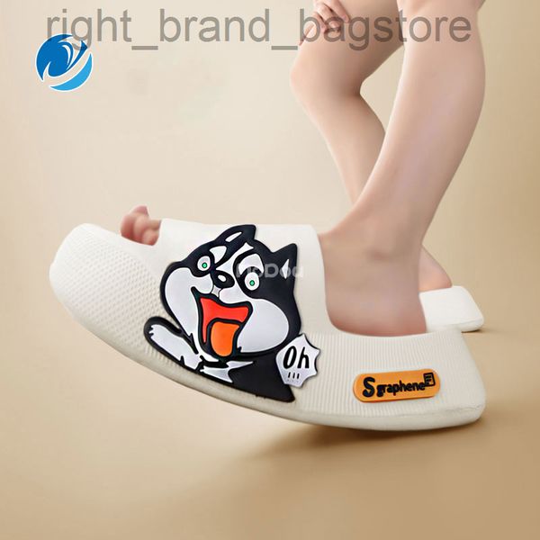 

mo dou 2022 new summer slippers cute dog sticker thick sole soft women sandals bathroom beach indoor outdoor men slides cool w220808, Black