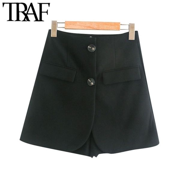 

traf women chic fashion double button shorts skirts vintage high waist office wear female skort mujer 210331, White;black