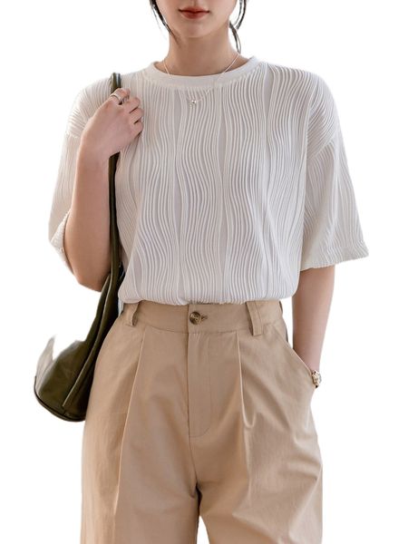 

dazy-less solid drop shoulder textured tee z6ho#, White