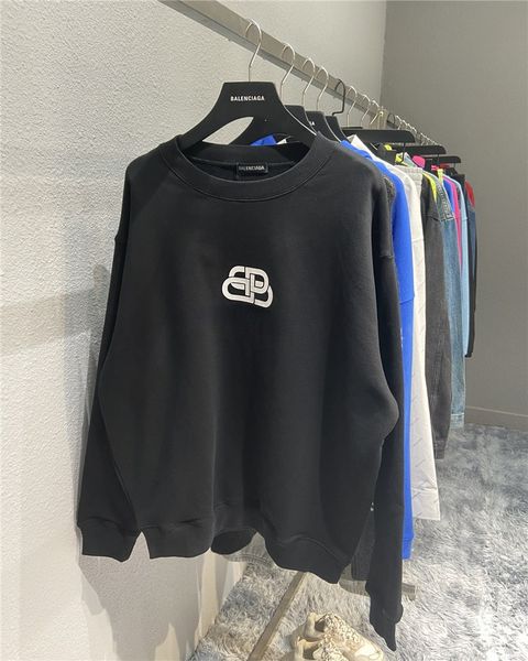 

fashion brand autumn and winter round-neck sweatshirt designer paris lock buckle loose fashion men's and women's versatile high st, Black