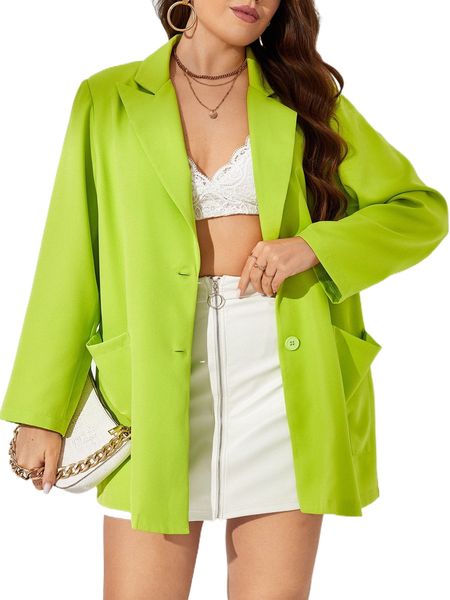 

plus peak collar pocket patched blazer m7w8#, Black