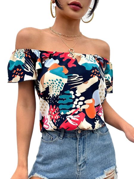 

allover print off shoulder blouse o2tz#, White