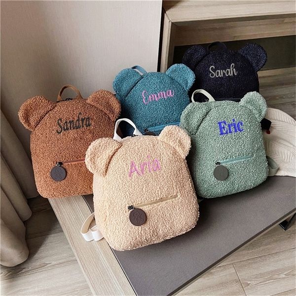 Zaino per bambini con ricamo personalizzato Borsa per bambini in età prescolare con orso di peluche leggero Zaino per bambini con nome personalizzato per ragazze e ragazzi 220630