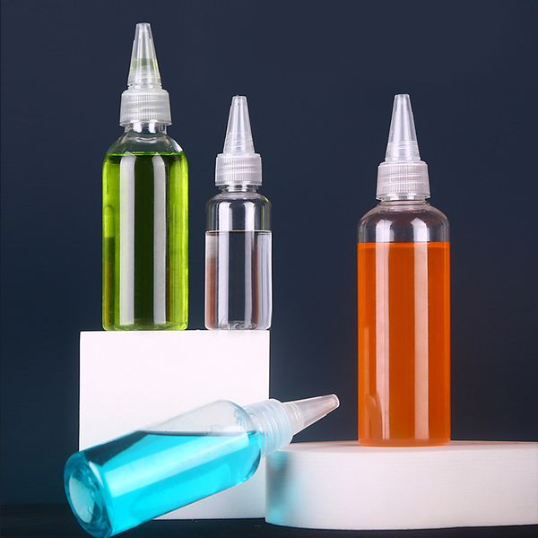 10 ML - 500 ML Plástico PET Bico de óleo para cabelo pontiagudo Garrafas de aperto transparentes com tampas de torção